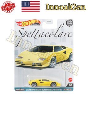 Hot Wheels Premium Spettacolare Lamborghini Countach LP 5000 QV Yellow Diecast